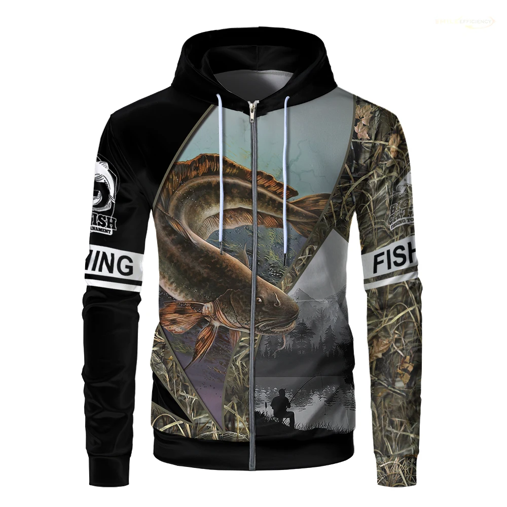 

New Fishing Funny Animal Men Zip Up Hoodies Bass Marlin 3D Print Fashion Pullover Hoodies Oversized Fish Harajuku Hoodie Men