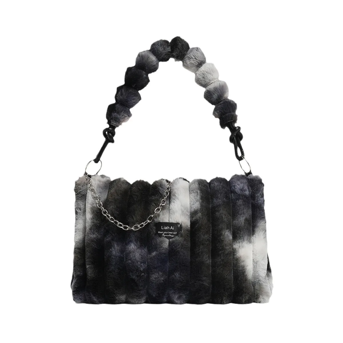 Tie Dye Plush Tote Bag Vintage Large Capacity Furry Crossbody Shoulder Bag Women Girls Maiden Bags For Women Purses And Handbags