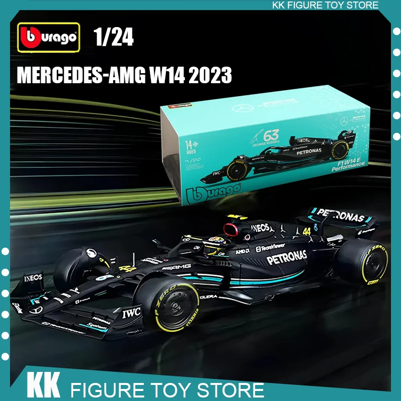 Bburago 2023 1:24 Acrylic packaging Mercedes-Amg Bnez F1 W14 E Car Alloy Luxury Vehicle Diecast Model Formula Car Kids Gift Toys