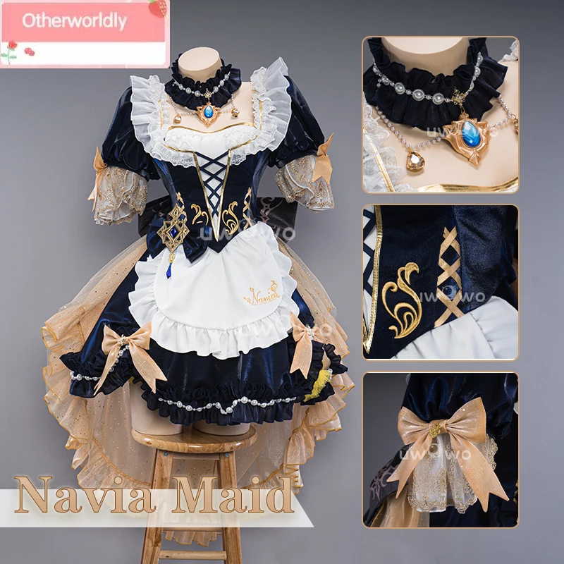 

Женский эксклюзивный костюм для косплея Navia Genshin Impact Fanart, костюм горничной Navia с бантом, костюмы