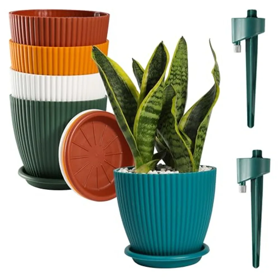 

6 Inch Plant Pots with Self Watering Planter Insert Flower Pots for Indoor Plants with Drainage Holes and Saucers Gardening Pot