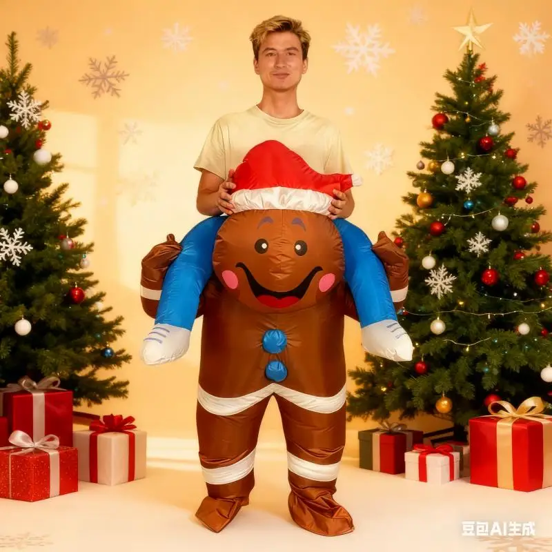 

Christmas inflatable gingerbread costume adult gingerbread man one-piece suit suitable for Halloween Christmas cosplay party