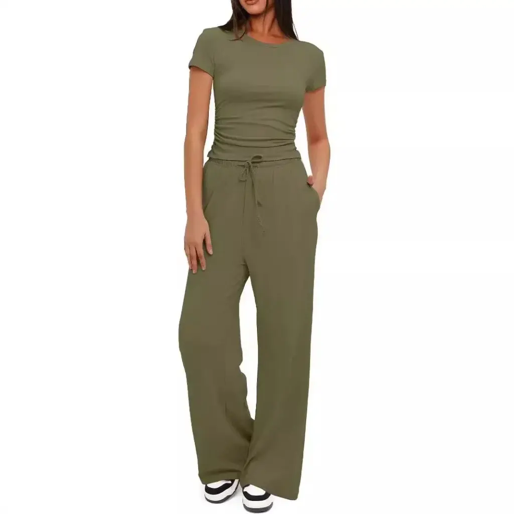 

Women's Summer Two-Piece Set Short-Sleeved Pleated Top And Casual Sports Pants Y2K Style Exclusive