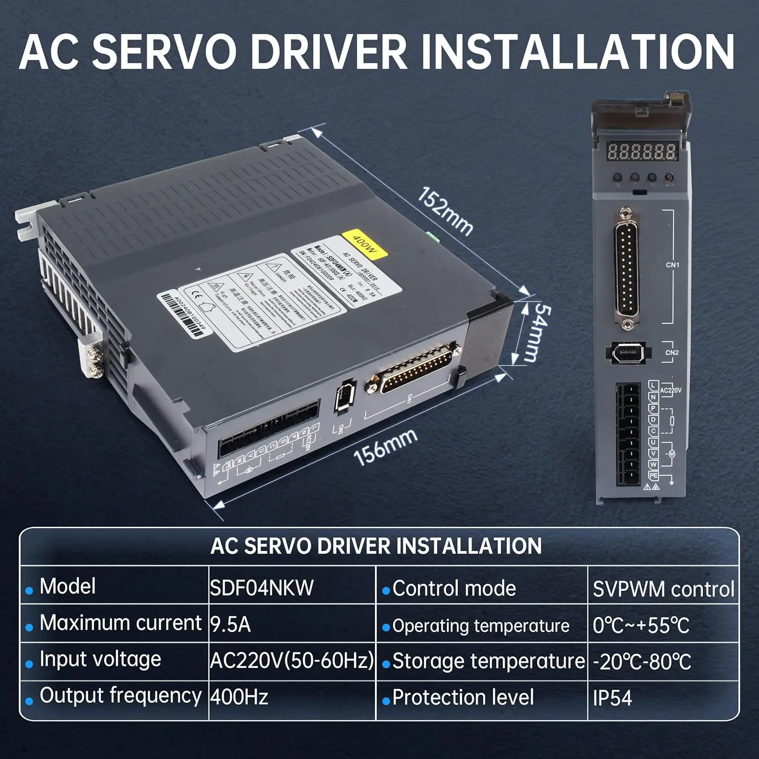 【Magnetic Encoder】400W 1.2N.m AC Servo Motor CNC Set Controller Kit 3000rpm 80mm Flange RS485 MODBUS