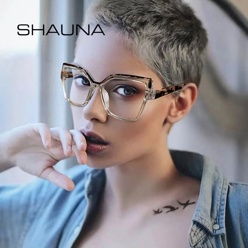 

SHAUNA Retro TR90 Cat Eye Glasses Frame Women Fashion Rainbow Optical Frames Spring Hinge Anti-blue Light Eyewear