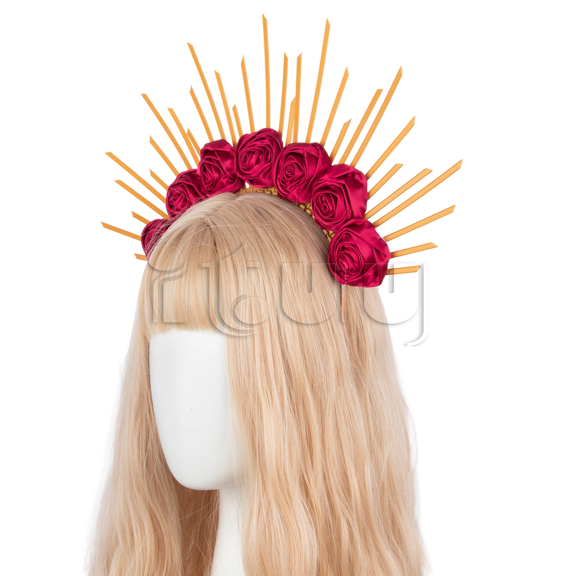 レッドローズスパイクハローパンクかぶとゴシックロリータ KC クラウンヘッドバンド太陽の女神コスプレ衣装ヘアアクセサリー