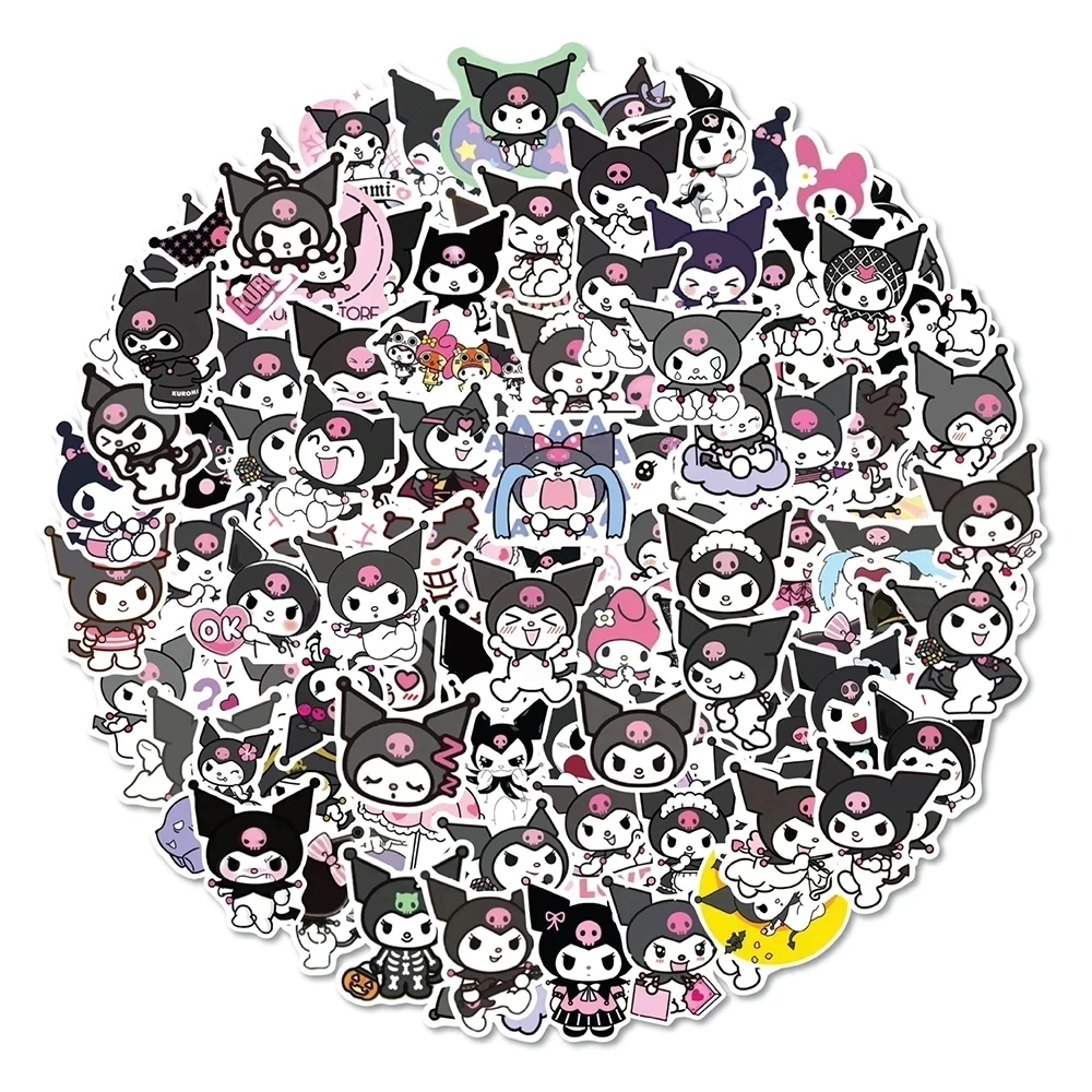 Cute Sanrio Cartoon Kuromi Adesivos, Decoração DIY, À prova d'água, Scrapbook, Laptop, Telefone, Decalques de skate, Brinquedos infantis, 10 pcs, 30 pcs, 50 pcs, 100pcs