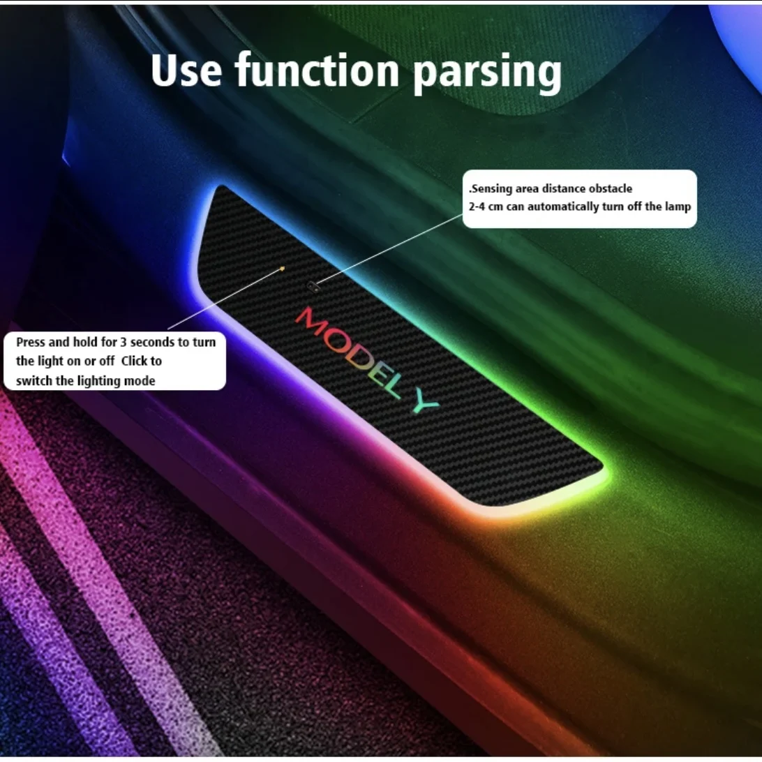 

4 Pcs/A SET For Model Y/3 Induction LED Car Door Sill Light RGB Luminous Welcome Pedal Front Rear Door Threshold Sill Lamp