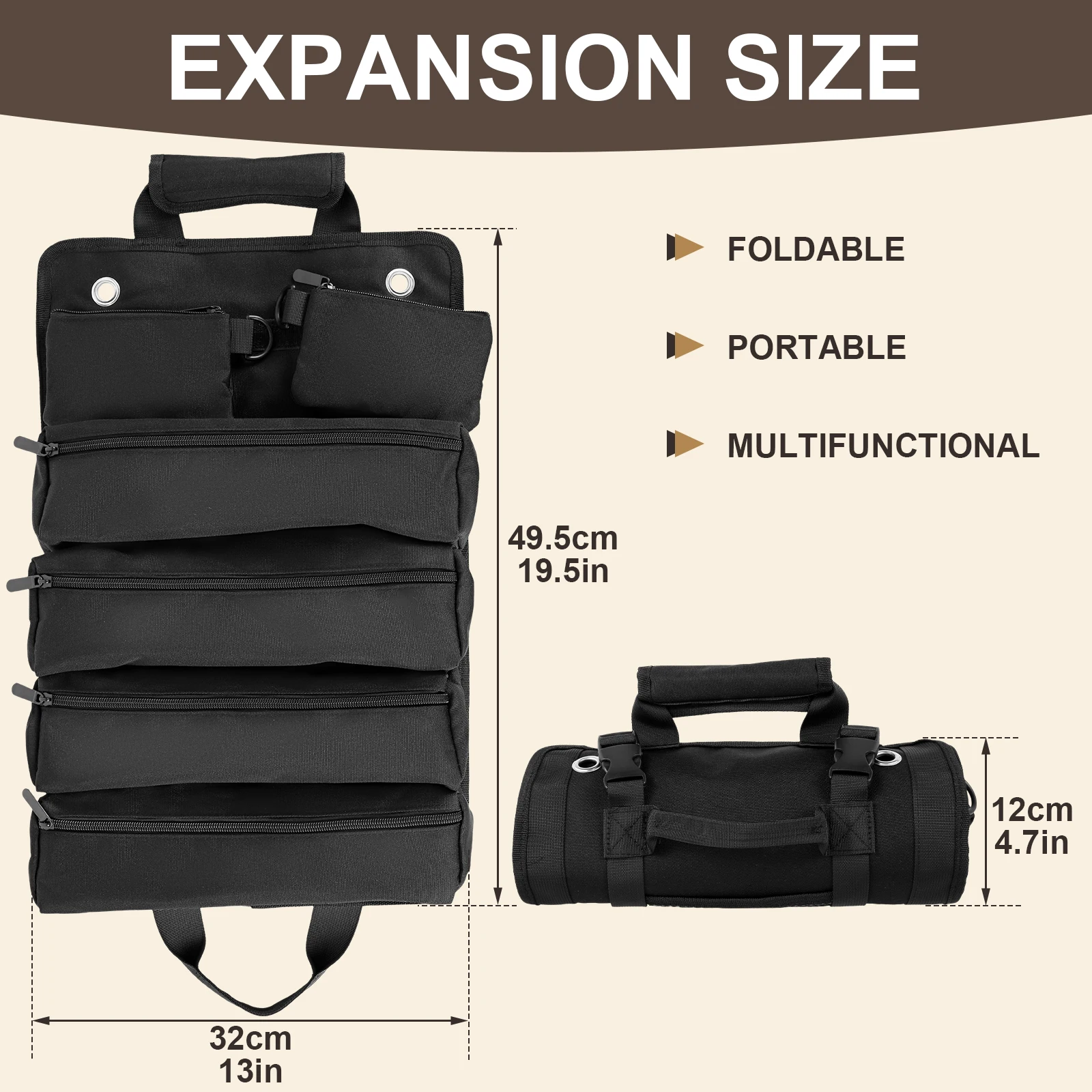 Portable Tool Roll Bag Organizer Tools Multi-Purpose Pouch Wrench Screwdriver Pliers Roll Bag Canvas Roll Tool Bag Storage Case