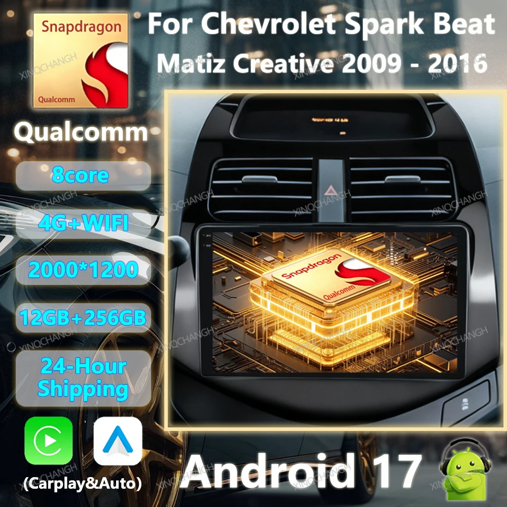 Android 17 Car Radio Carplay Auto For Chevrolet Spark Beat Matiz Creative 2009 - 2016 Head Unit Navigation 4G LTE 5G WIFI BT GPS