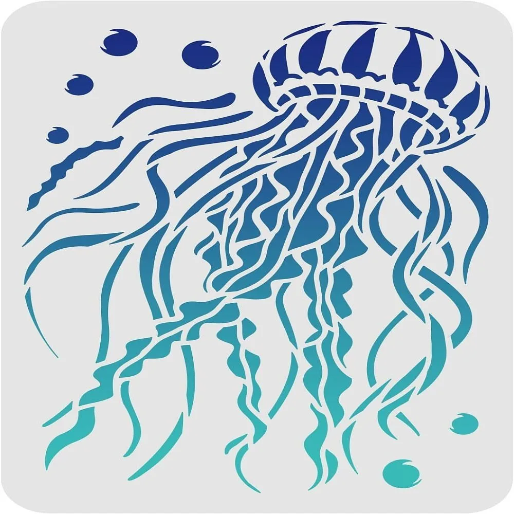 Jellyfish Drawing Stencil - 11.7x8.3 inch Reusable Seashore Reef Fish Stencils for Painting on Wood Paper Fabric Floor Wall