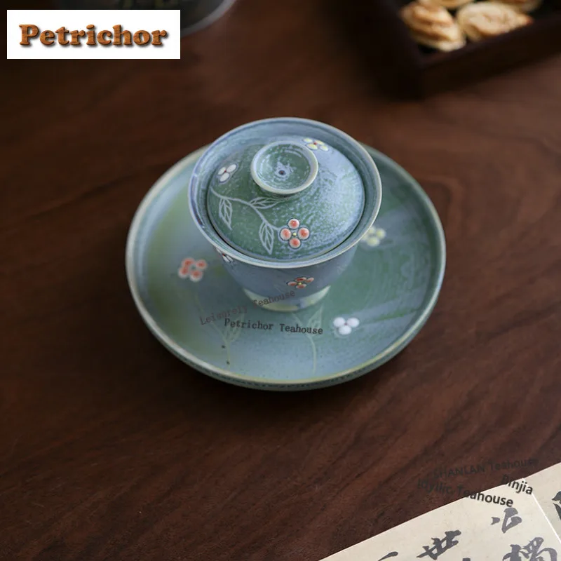 

120 мл бирюзово-зеленая печь Fambe Gaiwan, антикварная чайная подставка, чайная чаша с крышкой, комплект чайника, крышка, чаша, чайная посуда, аксессуары для рукоделия