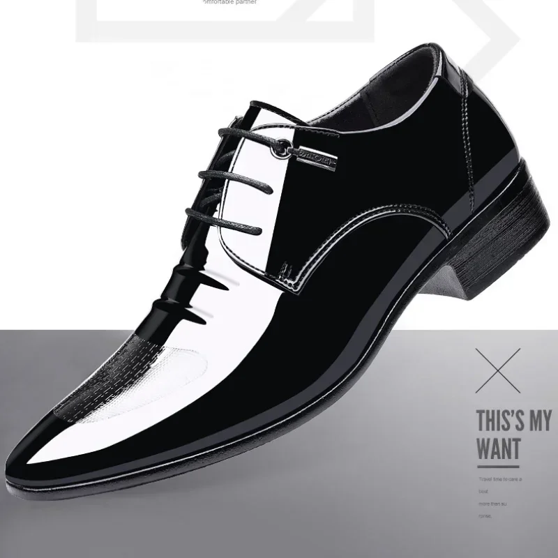 2023 Luxe Business Oxford Lederen Schoenen Mannen Ademende Lakleren Formele Schoenen Plus Size Kantoor Trouwflats Man Zwart