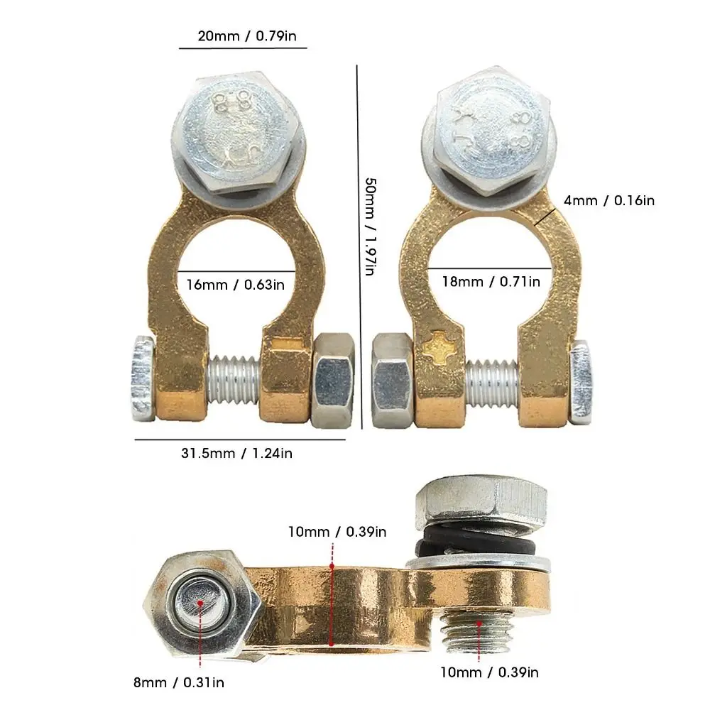 2PCS Pure Copper Battery Terminal Connectors Alloy Brass Top Post Connectors Secure Fit Enhanced Conductivity