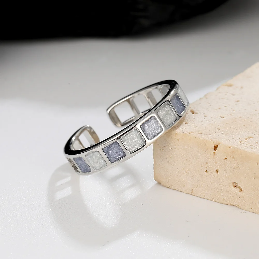 Women's 925 Sterling Silver Blue Square Adjustable Ring