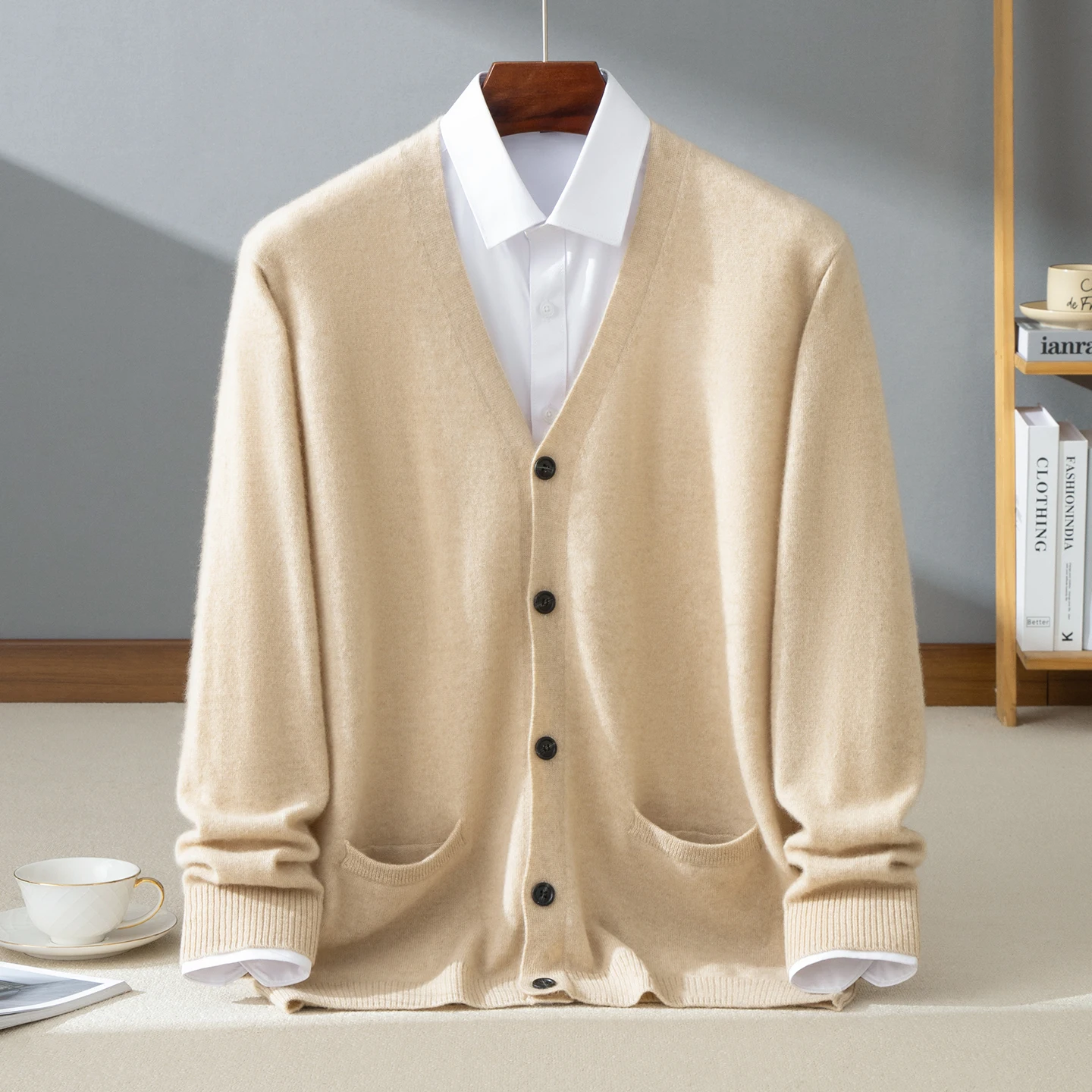 

High quality 100% cashmere men's cardigan 12 needle knitted sweater luxury Pull V-neck Jumper loose Tops jacket single breasted