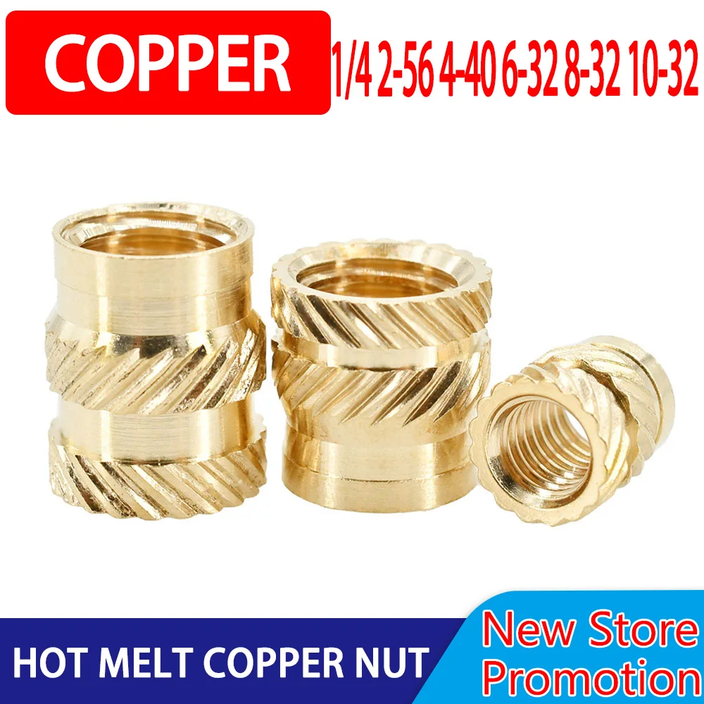 Brass Hot Melt Insert Nut 1/4 2-56 4-40 6-32 8-32 10-32 Thread Heat Molding Double Twill Injection Embedment Nut For 3D Printer