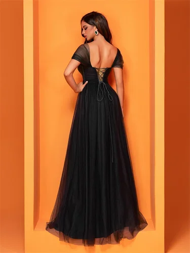 Imagen 2 del producto Lucyinlove elegante sin mangas de tul con abertura vestidos de noche para mujer largo de lujo sirena Formal dama de honor fiesta Maxi vestido de graduación