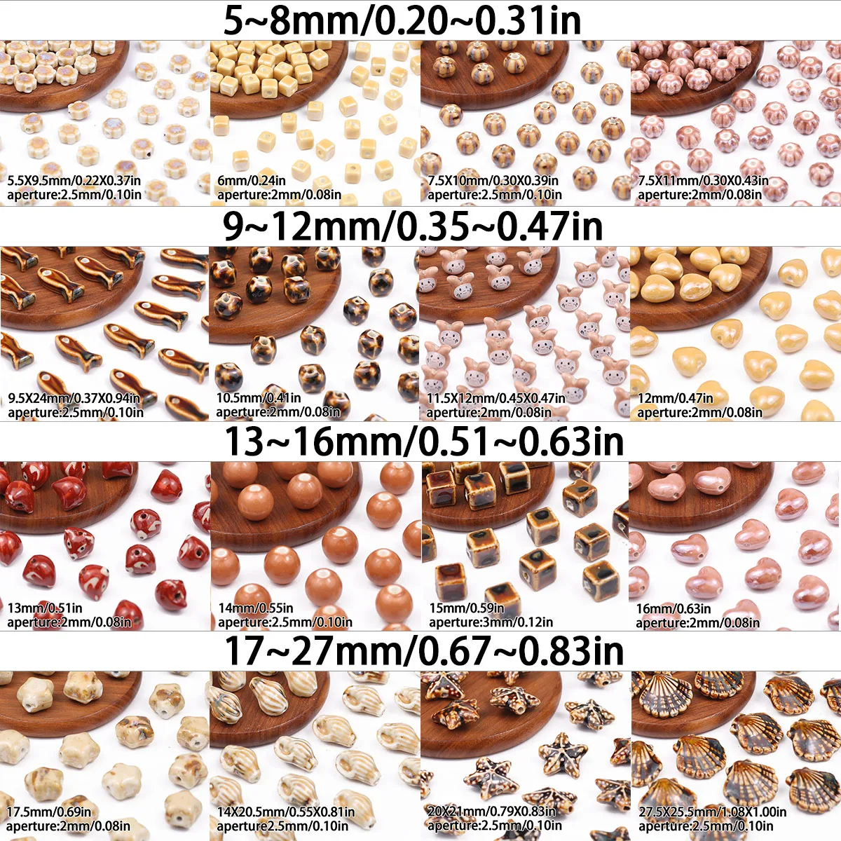 1/2/3/5Pcs Handmade Coffee Color Ceramic Bead Porcelain Heart Star Shell Flower Fish Beads for Bracelet DIY Jewelry Craft Making