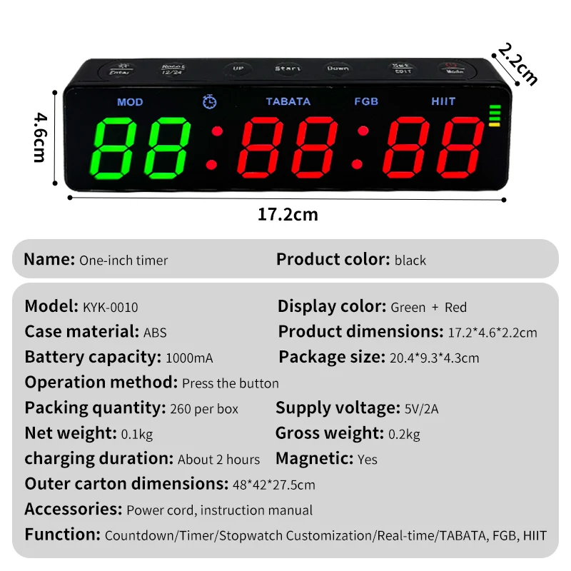 Compact ABS One Inch Timer for Gym Fitness Games Professional Counting Countdown Digital LED Timer
