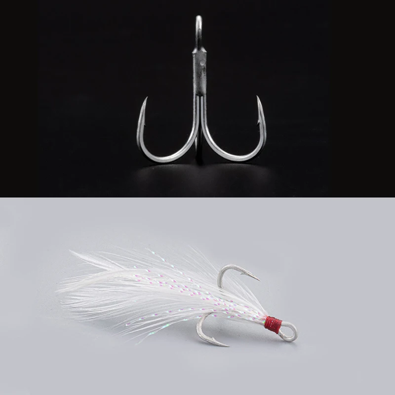 

Treble Fishing Hooks With Feather Tackle Fishing Hook Stronger Carbon Steel Barbed Fishhooks Pesca Accessary