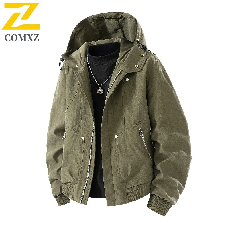 

COMXZ 2025 Новая куртка с капюшоном, мужское пальто, текстурированная уличная ветровка, популярная горячая распродажа, топ, американское повседневное спортивное пальто на открытом воздухе