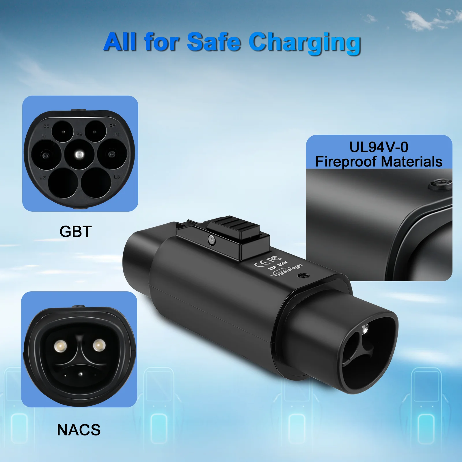 GUWIEYG EV Adapter 32A for Tesla To GBT EVSE Adapter 250V Charging Connector Fit with all GBT Standard Cars