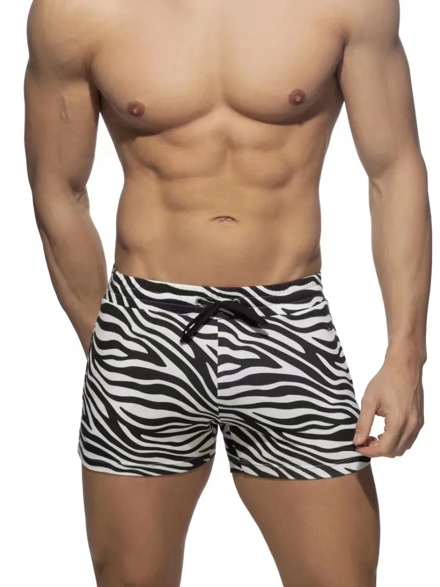 

2024 New Sexy Low Waisted Zebra Pattern Drawstring Lace Up Underpants Men's High Elastic Ultra Thin Comfort Boxers TMKI