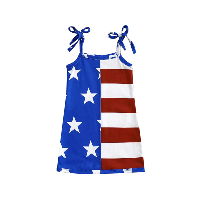 

Toddler Girls Summer Dress Casual 4th of July Star Stripe Print Sleeveless Dress for Beach Party Cute Clothes