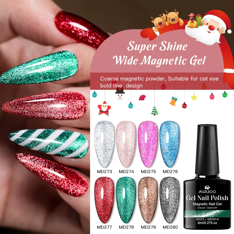 

MSRUIOO 8ml Super Shine Wide Magnetic Gel Nail Polish Christmas Series Red Glitter Cat Eye Effect Soak Off Varnish HEMA/TPO FREE
