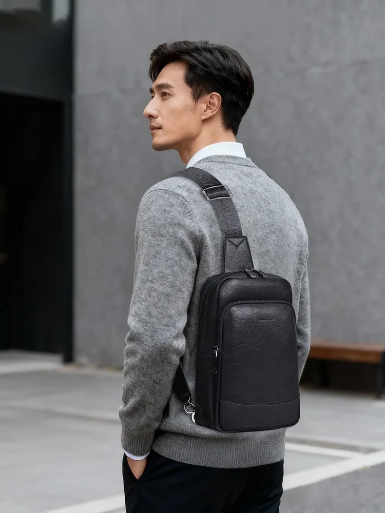 

Septwolves Men's Crossbody Busin Chest Bag 2025 New Leather Bapa Versatile Commuter Front Chest Bag Casual Slant Bag