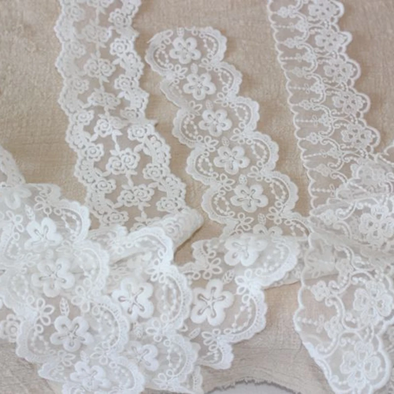 African Embroidery Lace for Needlework, Tulle Fabric, Sewing Ribbon Apparel, DIY Trimmings, New Lace for Needlework, Off White