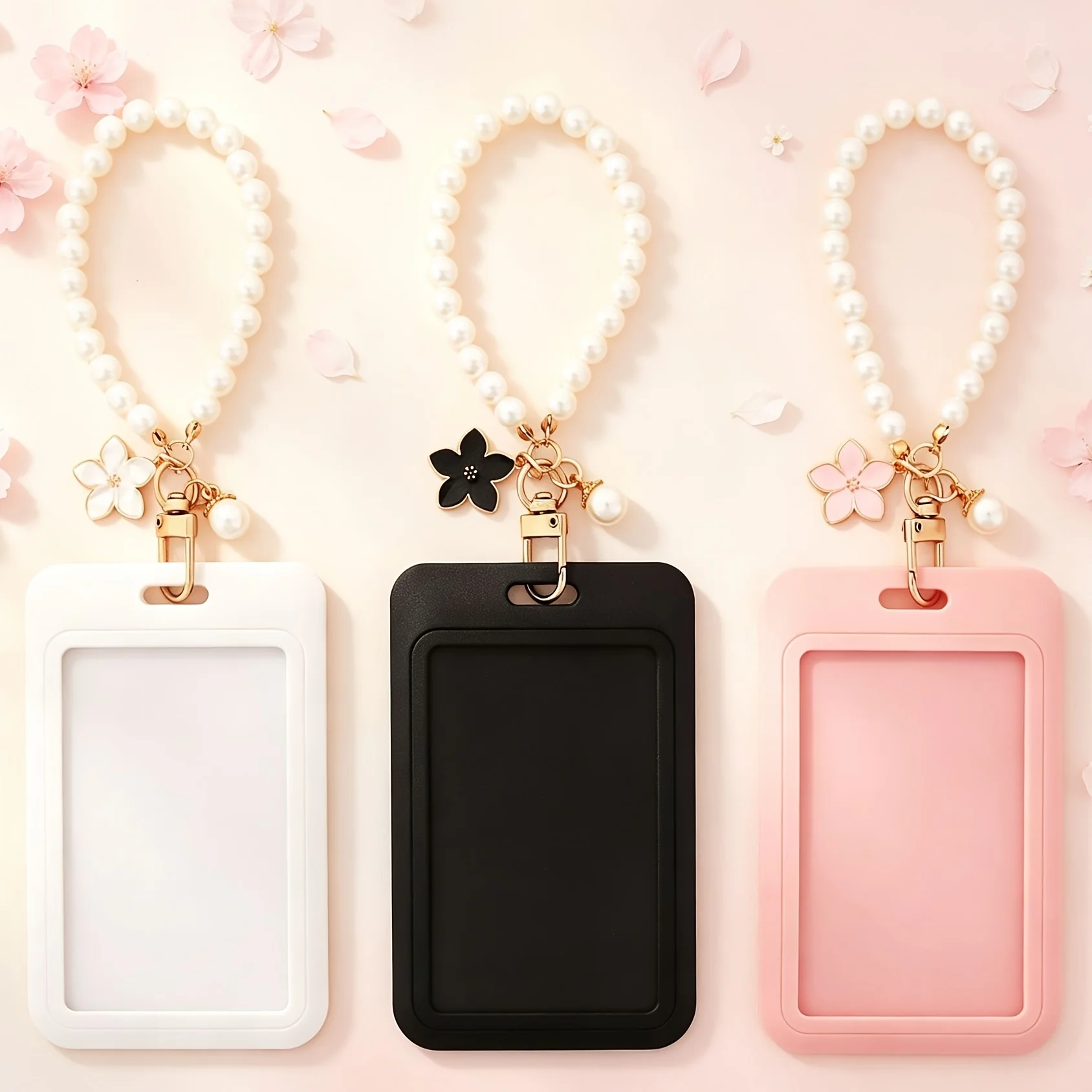 4/2 Pieces in Random Colors, Pearl Flower Lanyard Name Card Holder, Is a Student Name Tag with a Card Holder, Can Be Used to Hold Id Cards, Keys, and Keychains, Is the Perfect Gift for Classmates and Friends, Halloween