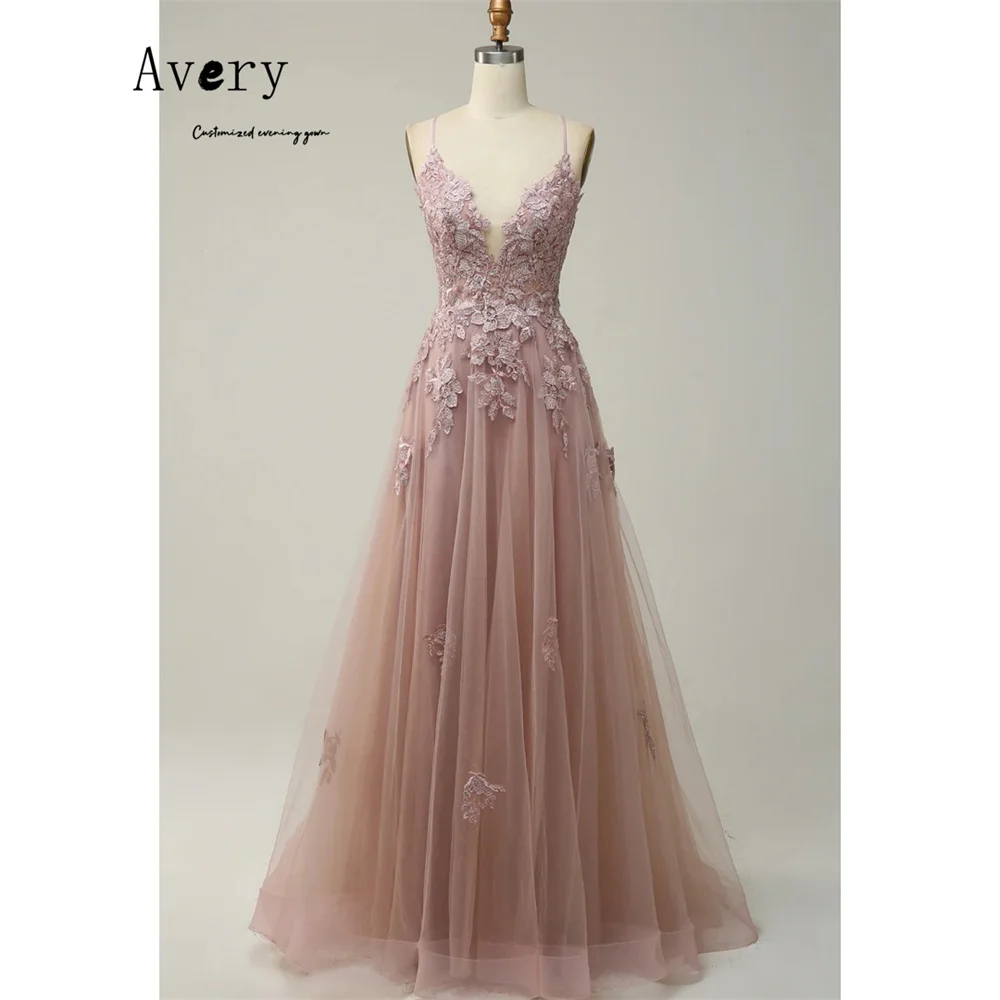 Avery-vestidos de fiesta elegantes hechos a medida, tirantes finos, sin mangas, con hombros descubiertos, vestido de noche de lujo para mujer 2025