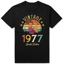 Men Retro Summer Fashion 47th 47 Years Old Birthday Party Tshirt Vintage 1977 Limited Edition Black Cotton T Shirts Male Cotton