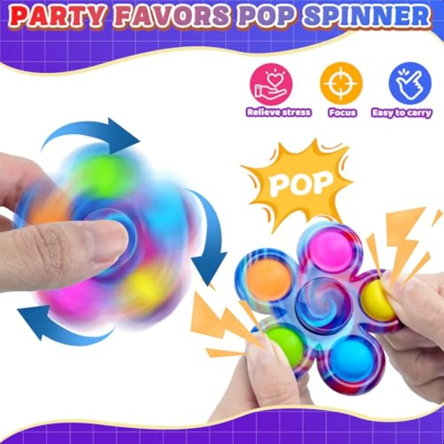 9 pezzi di giocattoli Fidget Spinner sfusi per la scatola del tesoro in classe, premi per calze, regalo di compleanno, bomboniere pop, attività di viaggio
