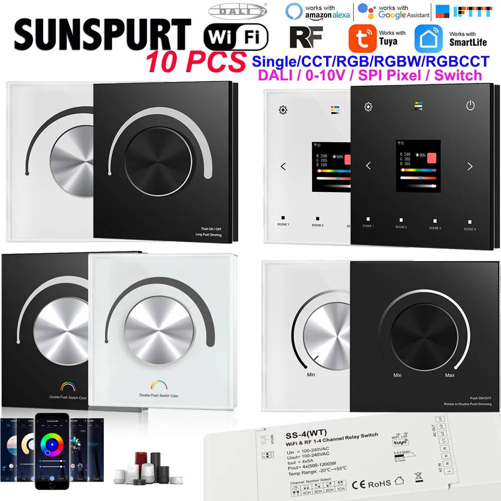 1-10DALI 5 in1 WiFi&RF Wall Mounted Touch Panel TD-W Tuya App Control AC100-240V for Single color CCT RGB RGBW RGB+CCT LED Light
