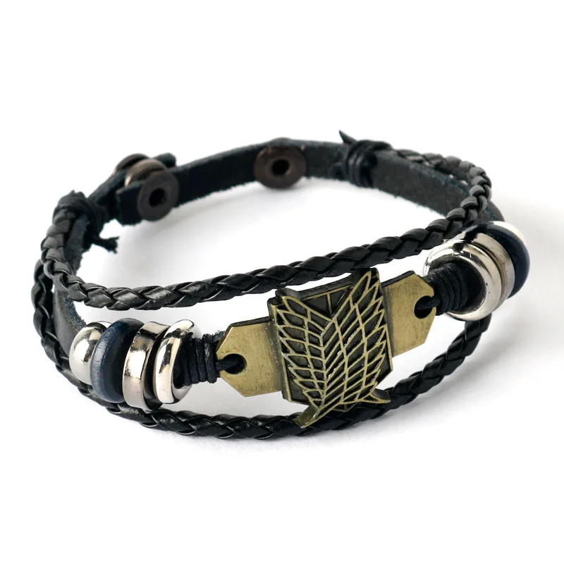 Attack on Titan Leather Bracelet Shingeki No Kyojin Survey Corps Wings of Liberty Multilayer Braided Rope Bracelet Anime Jewelry