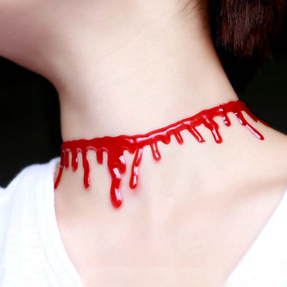 4pcs Blood Necklace Gothic Halloween Red Handmade Makeup Choker For Party Ball Woundqueen Sticker Terror Jewelry Novelty
