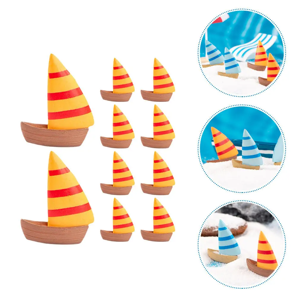 

10Pcs Realistic Miniature Sailboat Decor for Garden Bonsai Pond Desktop Micro Landscape Tabletop Chic Nautical Ornament