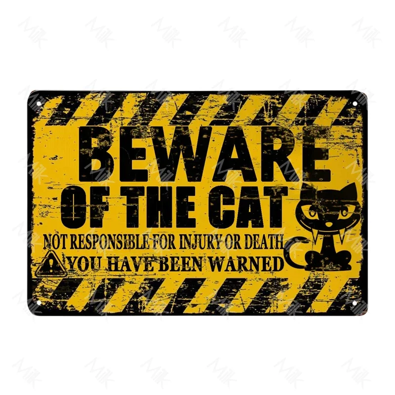 Beware of Cat Sign - Aluminum - Cat Door Signs - Attack Cat Sign - Cute Cats Warning Decor Signs for Cat Kitty Lovers Home Room