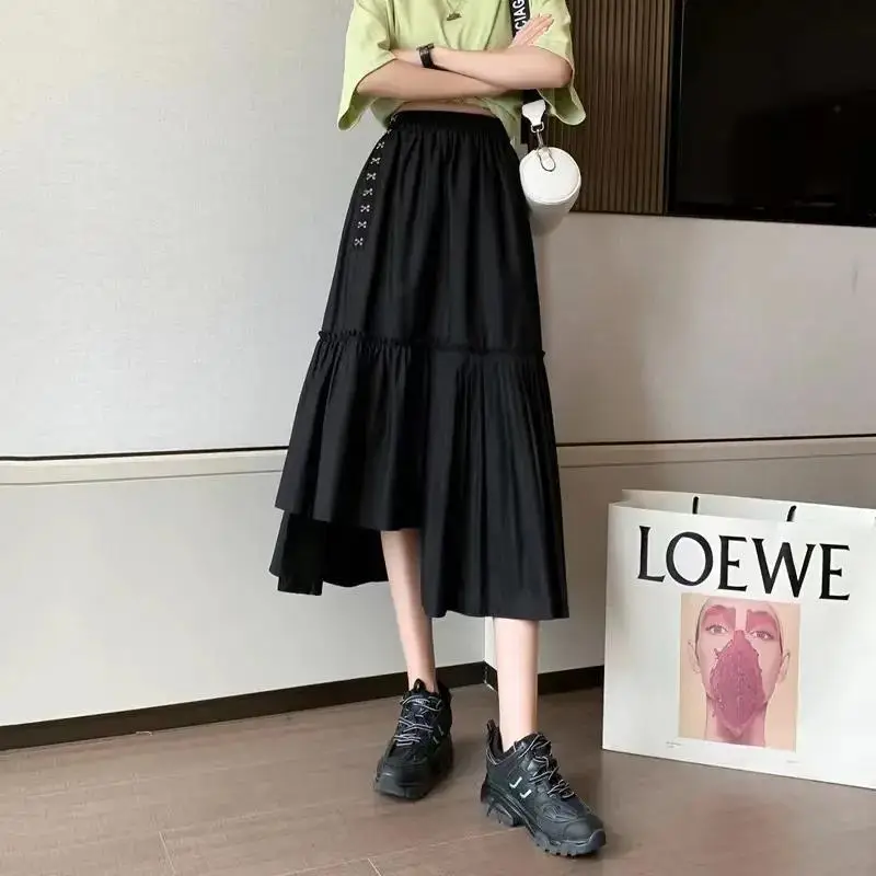 Summer Korean Version Loose Fitting Short Sleeved Shirt Set for Female Students+high Waisted Irregular Skirt Two-piece Set