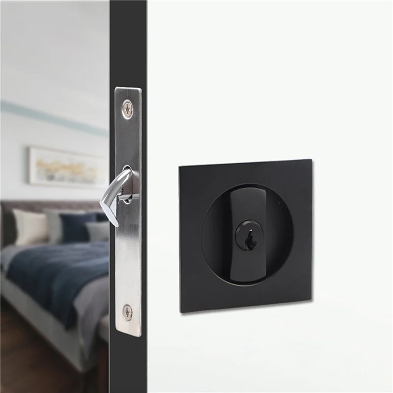 

SQPP-4X Pocket Door Lock Black Door Hardware Anti-Theft Lock Contemporary Privacy Square Door Lock With Keys
