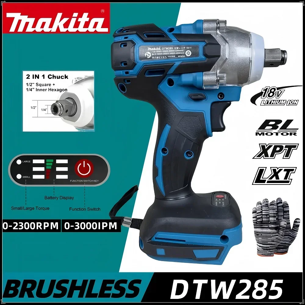 Makita DTW285 Cordless wrench 18V Brushless electric impact wrench 1/2 inch vehicle service tool 18V battery rechargeable