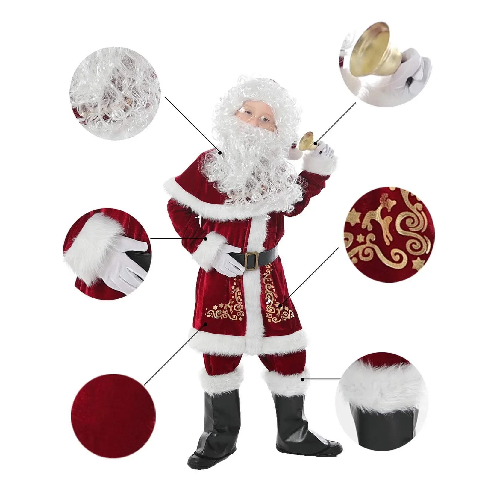 8PC Christmas Santa Claus Costume Cosplay Santa Claus Clothes Fancy Dress Christmas Men 7pcs/lot Costume Suit For Adults