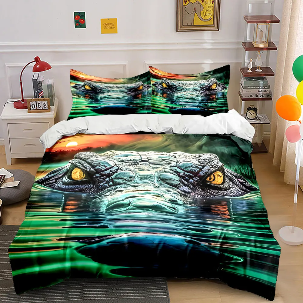 Alligator in colorful water. Print Bedding Set 1 Duvet Cover 2 Pillowcases for Adult and Children Luxury Gift Full Size