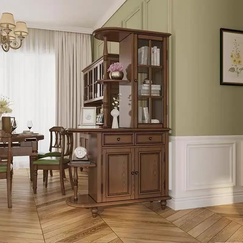 All solid wood entrance cabinet Small apartment living room partition hall Double open shoe Integrated foyer wine
