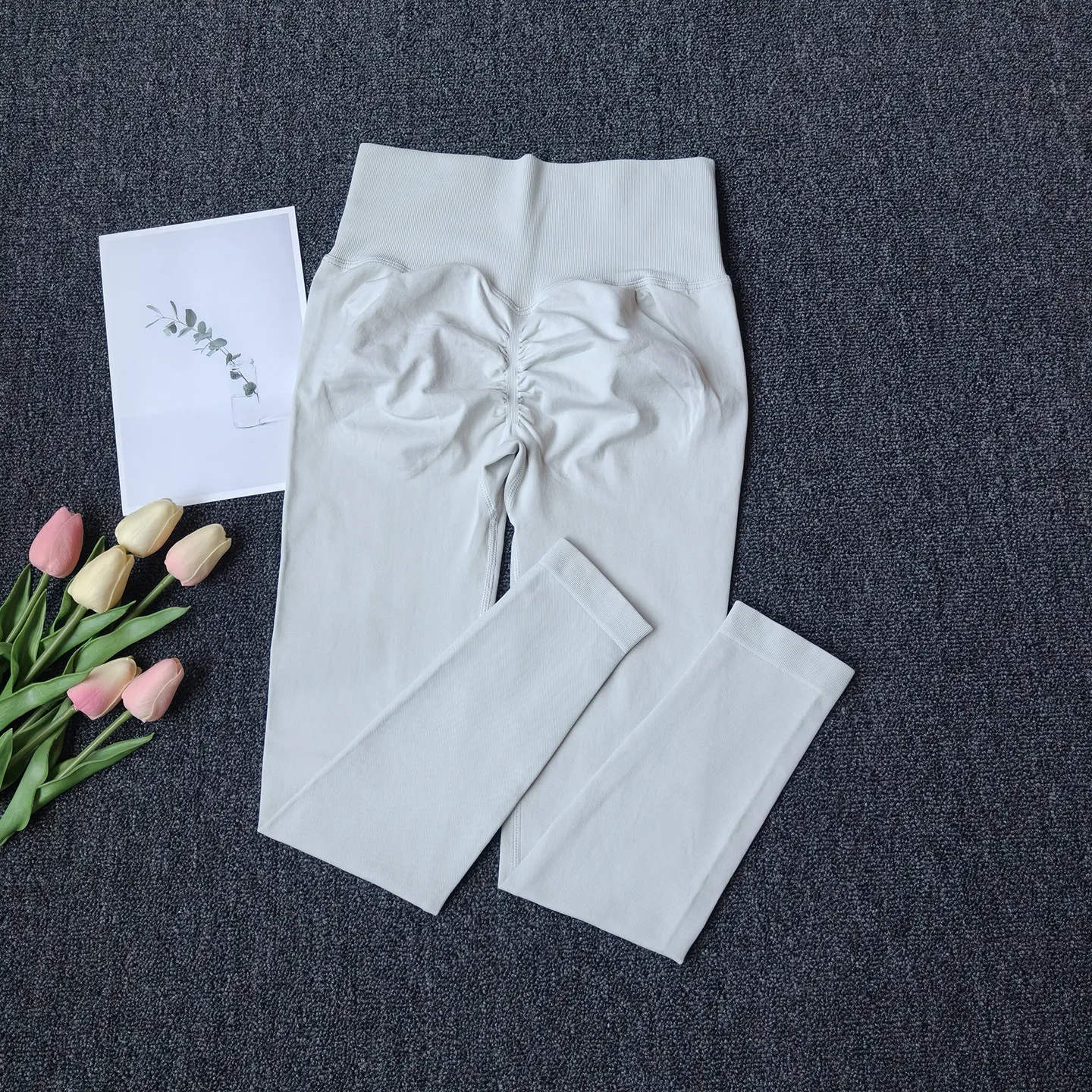 Pfirsichfarbene Yoga-Hose mit hoher Taille, Hüftstraffung, Fitness, hochelastisch, schnelltrocknend, enge Sportleggings, nahtlose Trainingshose – Detail 2
