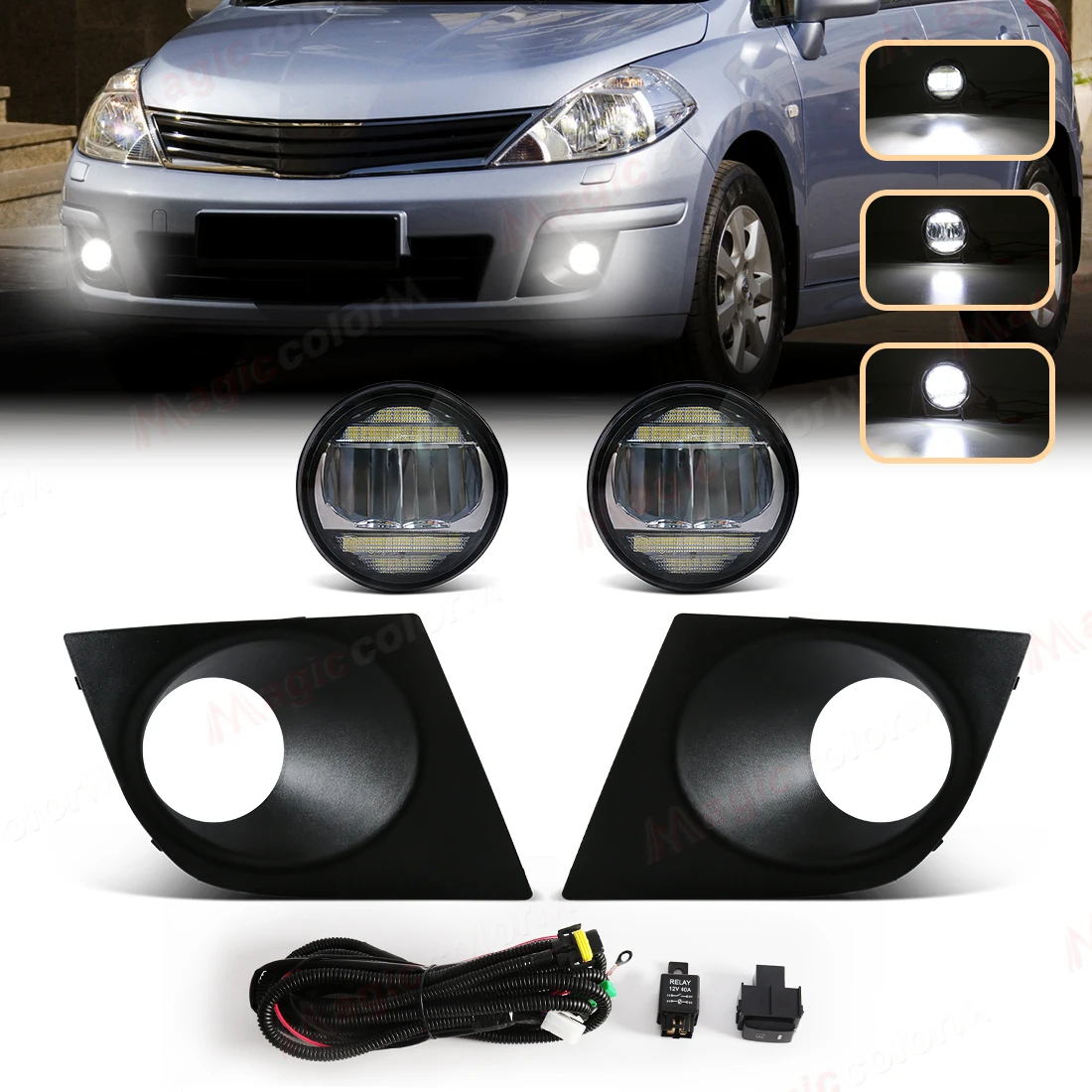 

LED Fog Lamps DRL For Nissan Tiida 2007 2008 2009 2010 2011 Daytime Running Lights Front Bumper Headlights Car Accessories 12V