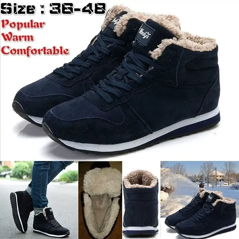 Botas de nieve a la moda para hombre, zapatos de talla grande, zapatillas tobilleras, calzado negro y azul, Invierno